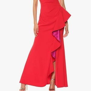 Carmen Marc Valvo Ruffle Gown RED MAGENTA INFUSION